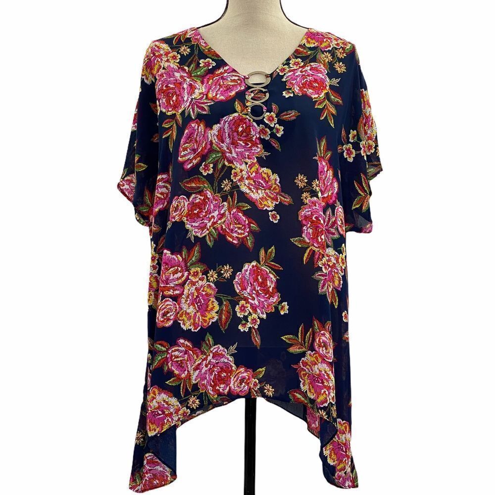 SAMI & Jo Floral Grommet Sharkbite Blouse Size 1x